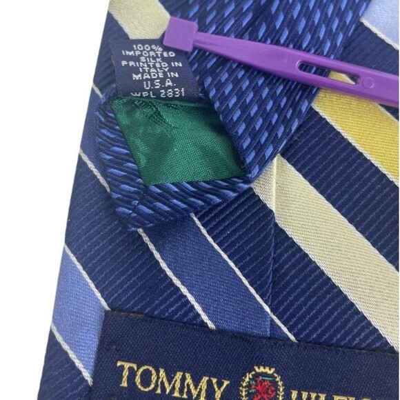 Tommy Hilfiger Striped 100% Italian Silk Repp Tie Navy Gold Blue USA 59" - Picture 5 of 7